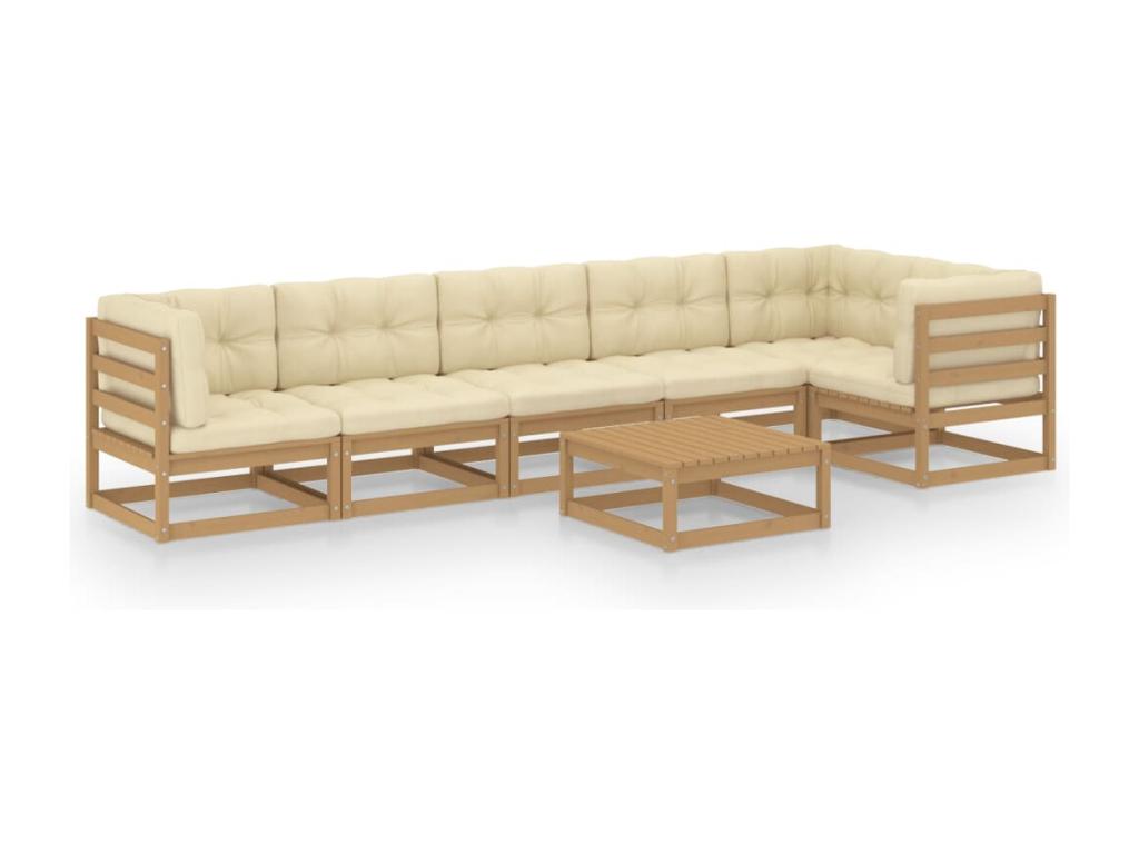 7-piece garden furniture set with cushions, solid pine wood, TYKS85502