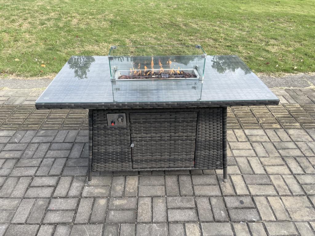 5-Piece Outdoor Rattan Garden Furniture Set with Gas Fire Pit, Dining Table, and Sofa (CPNQ24718)