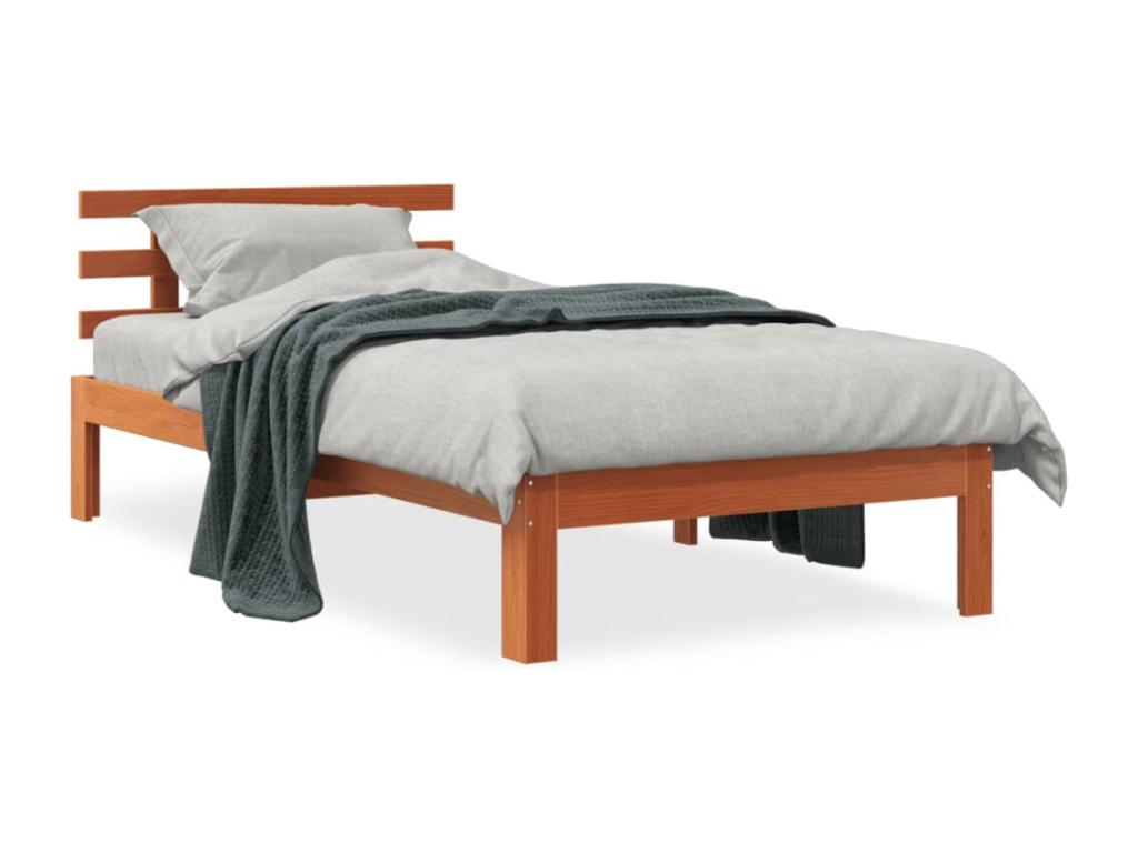 Bed frame without mattress, brown wax finish, 90x200 cm, solid pine wood, IJTB03806