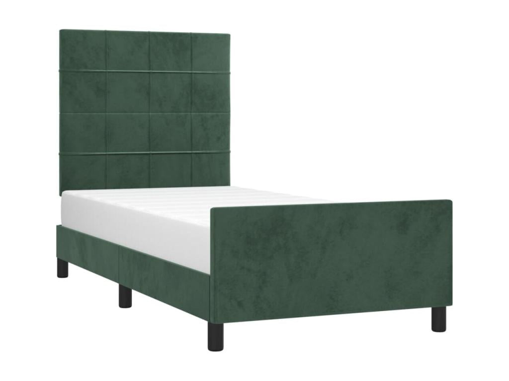 Dark green bed frame without mattress, 90x200 cm, velvet, IHCP71580