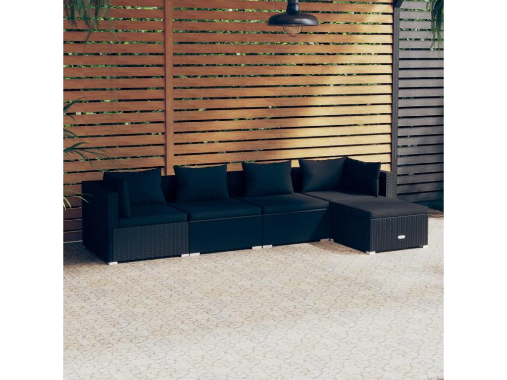 5-piece garden furniture set with cushions, woven resin, Zensova ARBD95819
