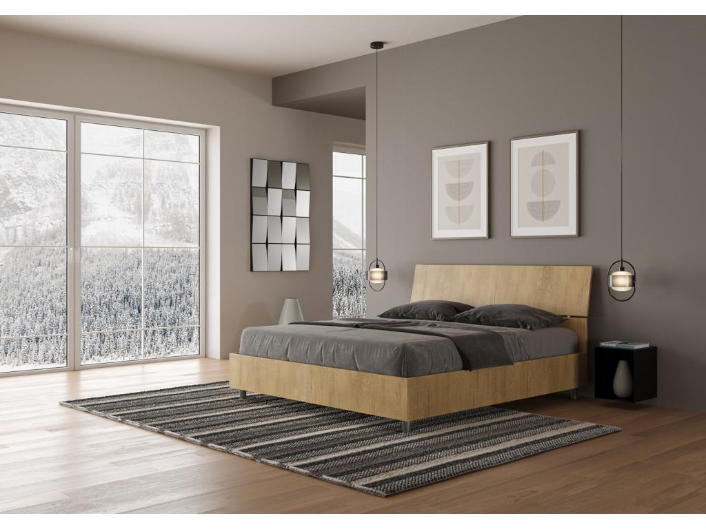 Raised double storage bed 160x200 with inclined headboard, oak finish OOLB61600