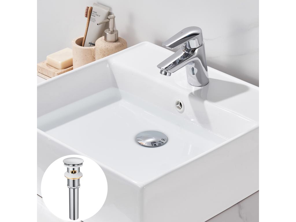 Lumenao 2pcs Sink Drain with Overflow Pop-Up Valve Sink Drain with Basket Strainer for Bathroom Chrome JEHE36616