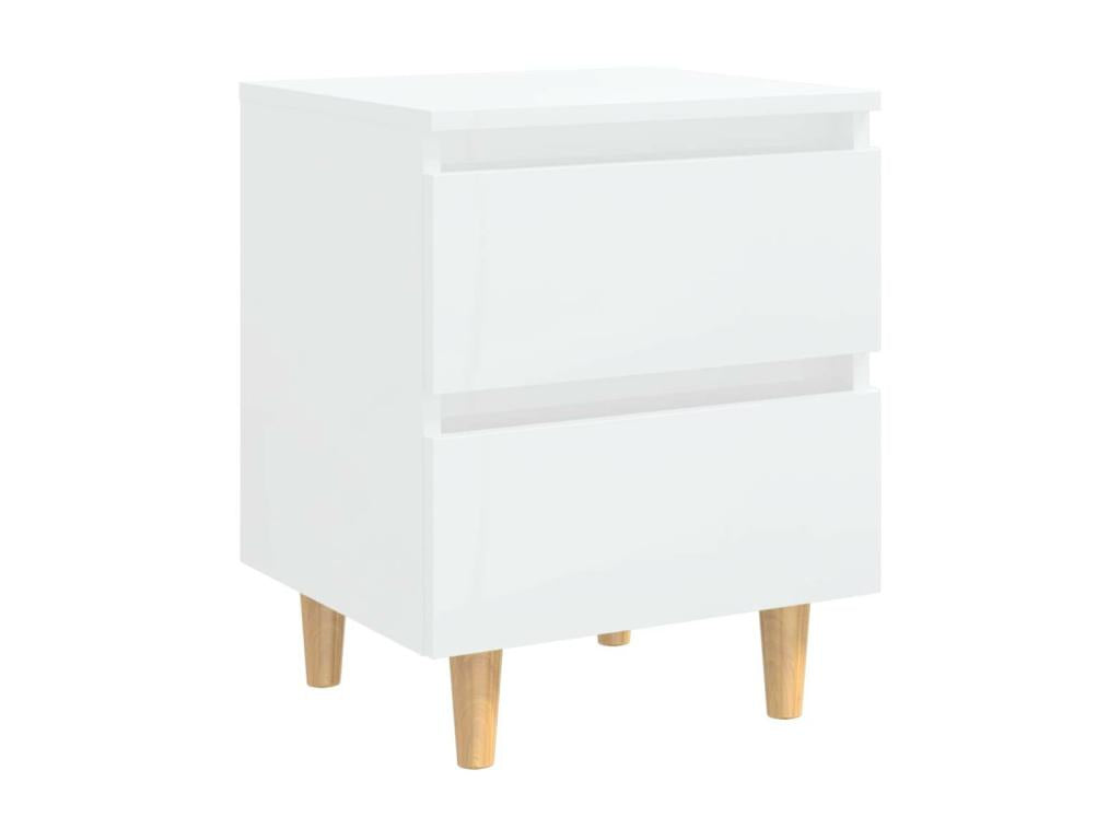 Bedside tables with pine legs, 2 pcs, glossy white, 40x35x50 cm, PRYQ02685
