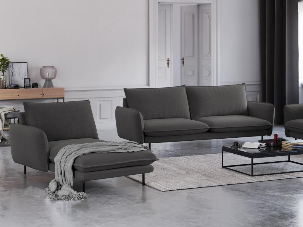 Elariva - Left-facing chaise longue in dark grey structural fabric - 170x110x95cm NJNK24125
