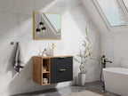 Wall-hung vanity unit with ribbed design and niches - Zensova and light natural finish - W80 cm - Zensova FPFP16726