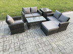 6-piece rattan garden furniture set with coffee table, large stool, and side table UOYX90340