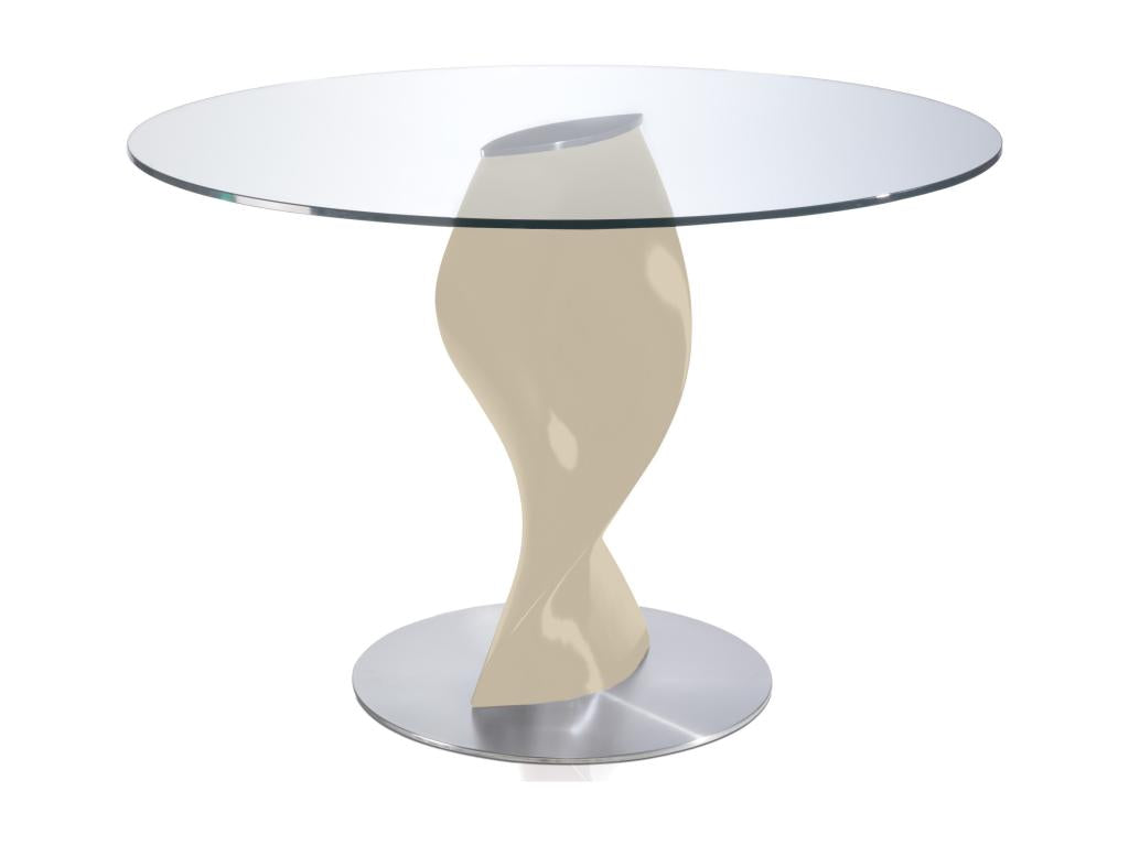 Round table with glass top and cream lacquered fiberglass base, Zensova - Dimensions: D 110 x H 76 cm TKRJ08355