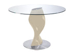 Round table with glass top and cream lacquered fiberglass base, Zensova - Dimensions: D 110 x H 76 cm TKRJ08355