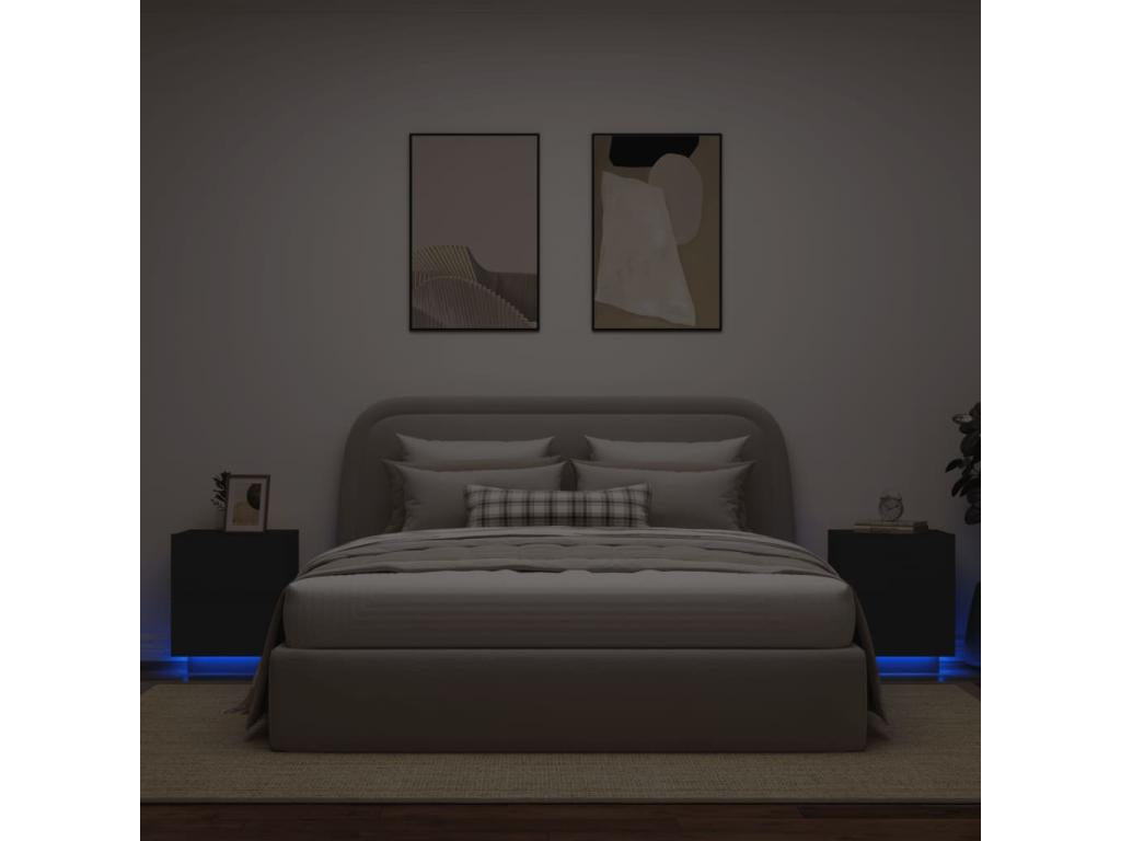 Bedside cabinets and LED Lysvières 2 pcs black engineered wood OBOW86172