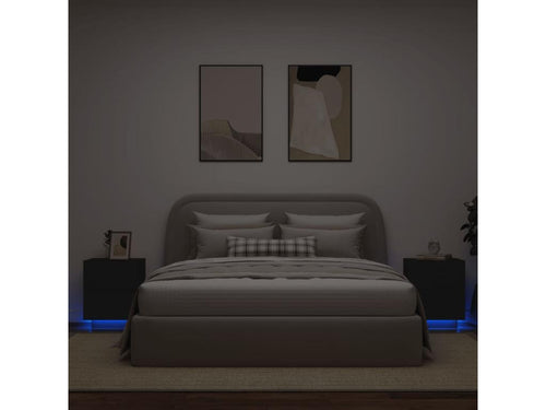 Bedside cabinets and LED Lysvières 2 pcs black engineered wood OBOW86172