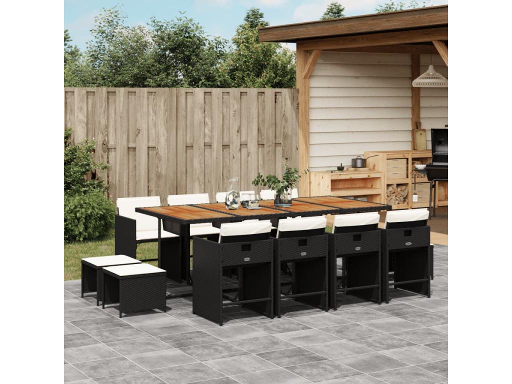 13-piece garden dining set with cushions, black resin wicker OTRW14996