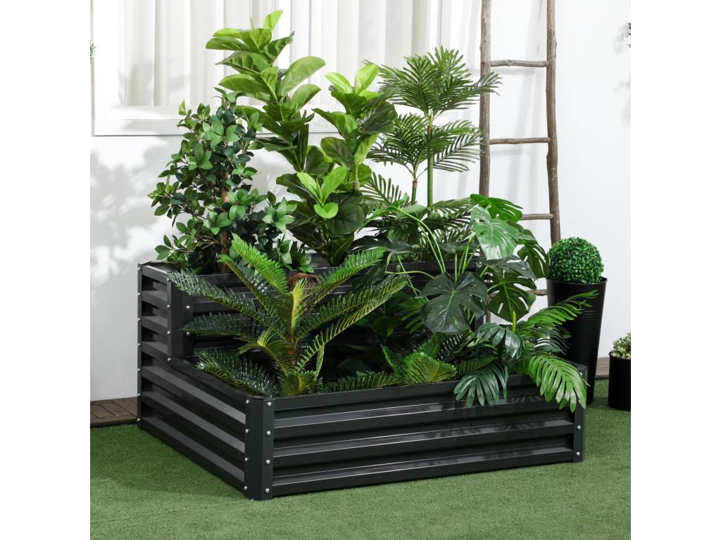 Square planter, 2-tier vegetable garden, dimensions 120L x 101W x 58H cm, steel sheet, Zensovae dark grey RHPD60286