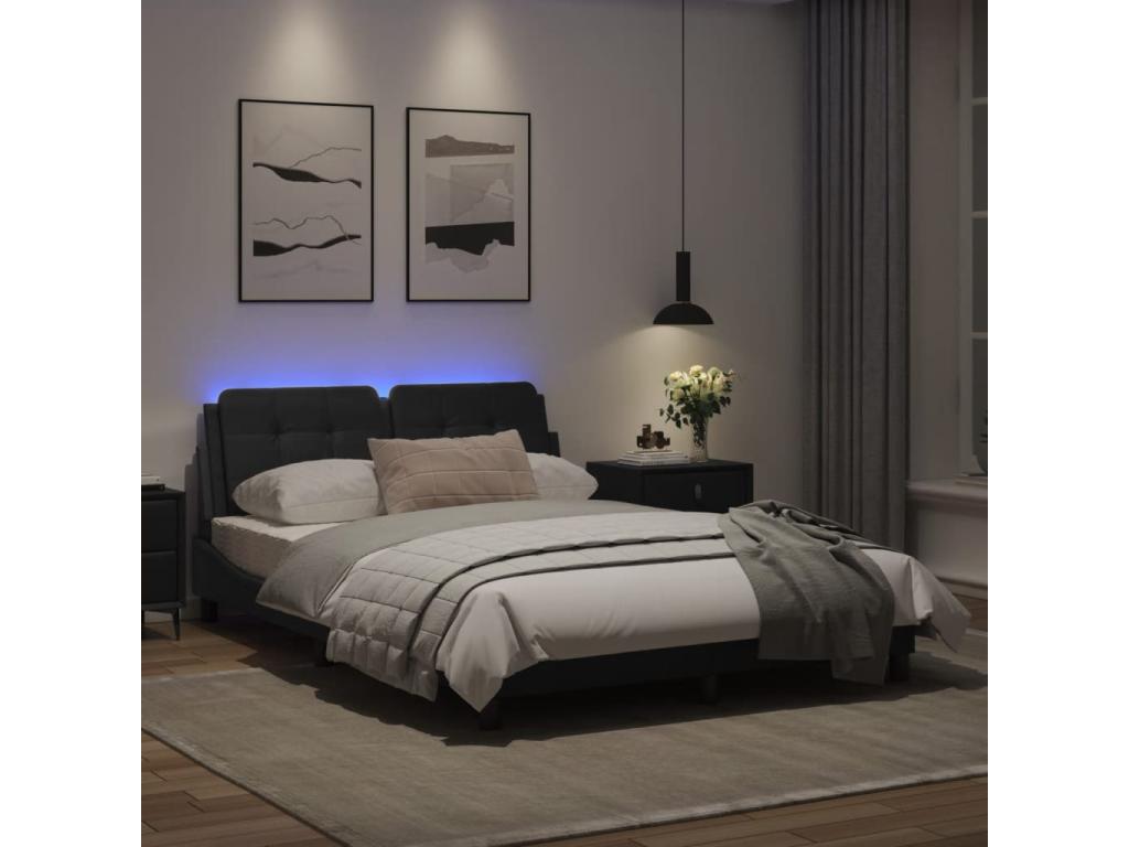 Bed frame with Zensova LED light, 140x200 cm, faux leather, NKVY08699
