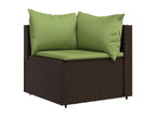 Corner garden sofa with brown cushions, woven resin VOQS59257
