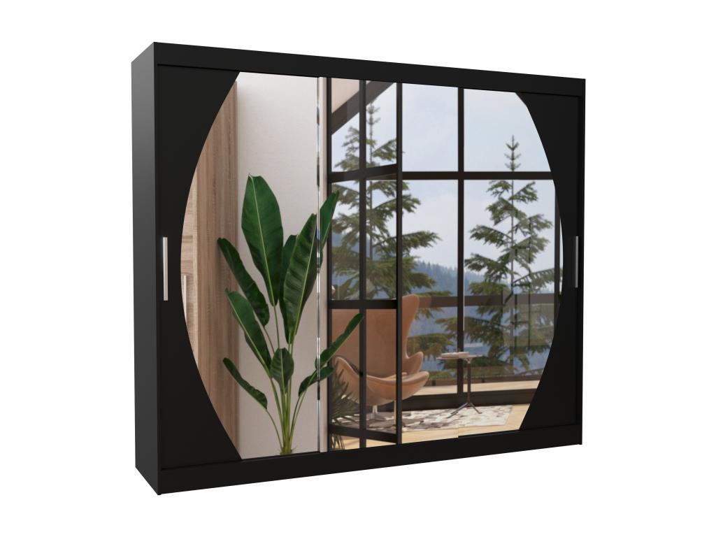 Large bedroom wardrobe with 3 sliding doors, black and mirror, 250cm CCUY03652