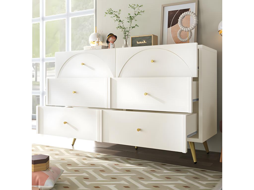 Chest of drawers with 6 drawers, sideboard for bedrooms and living rooms, cream white FCAX42611