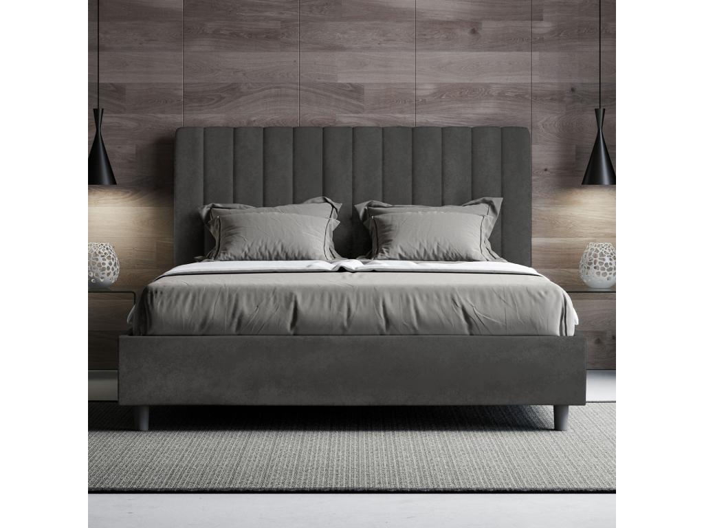 Upholstered double bed with storage, 140x190 cm, grey microfiber, Zensova COOD21762