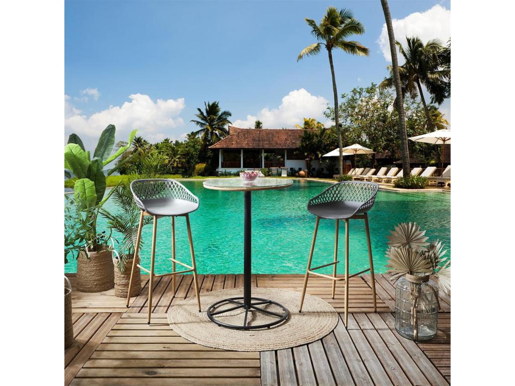 Elariva - Set of 4 Grey Stools with Varnished Wood Effect Legs TFYC03161