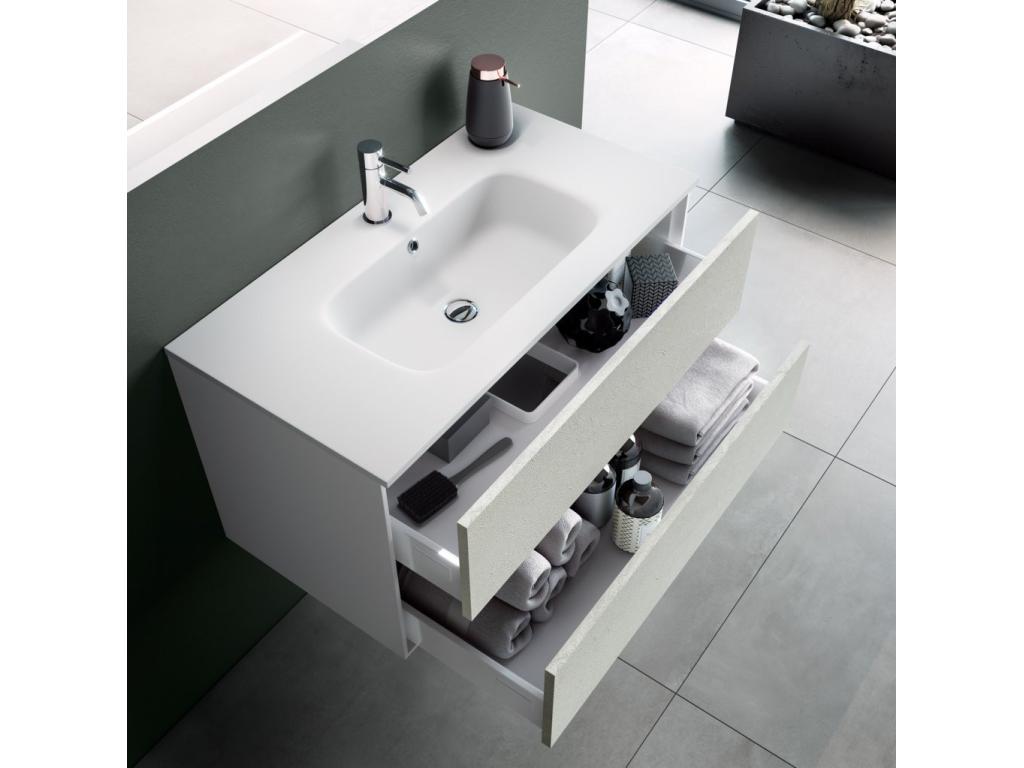 Zensova 100cm White Wood Bathroom Vanity Unit with 2 Drawers and LED Mirror GMUC76515