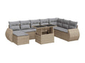 9-piece garden furniture set with cushions, beige woven resin QAMB29855