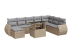 9-piece garden furniture set with cushions, beige woven resin QAMB29855