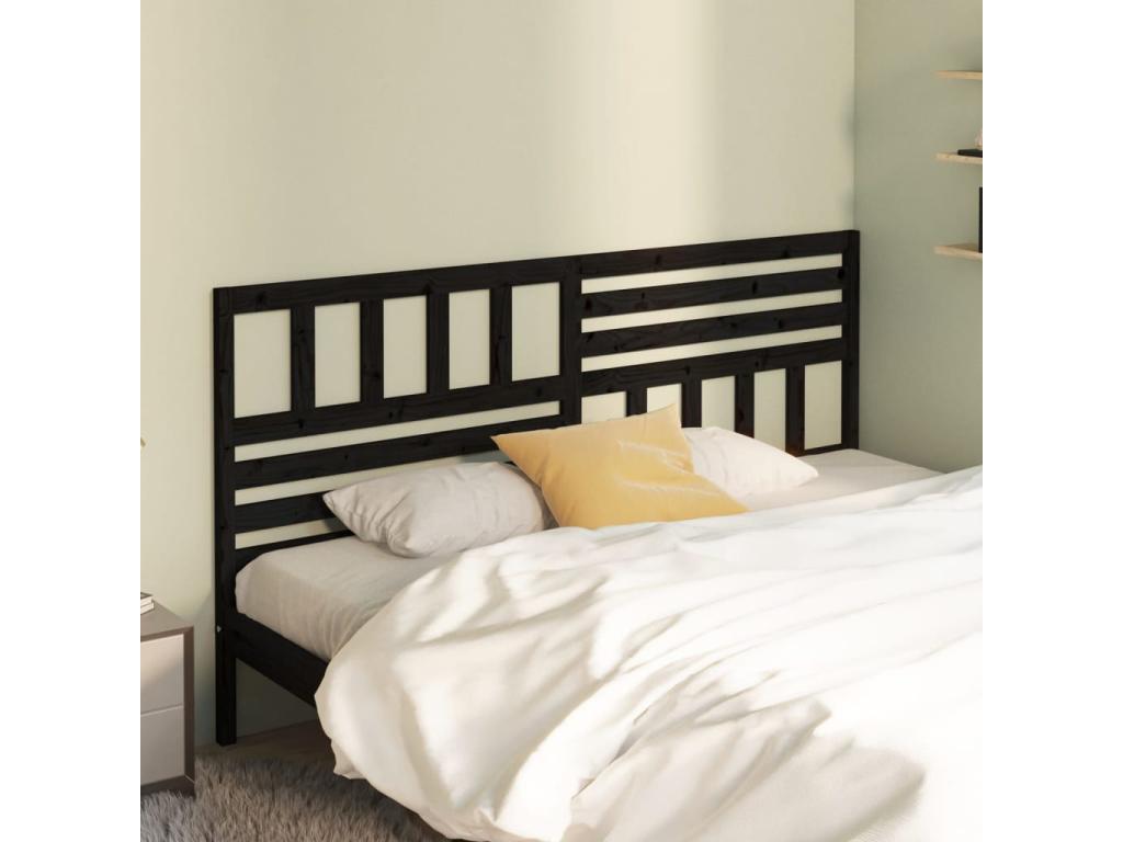 Black Headboard 206x4x100 cm Solid Pine Wood WSMU01877