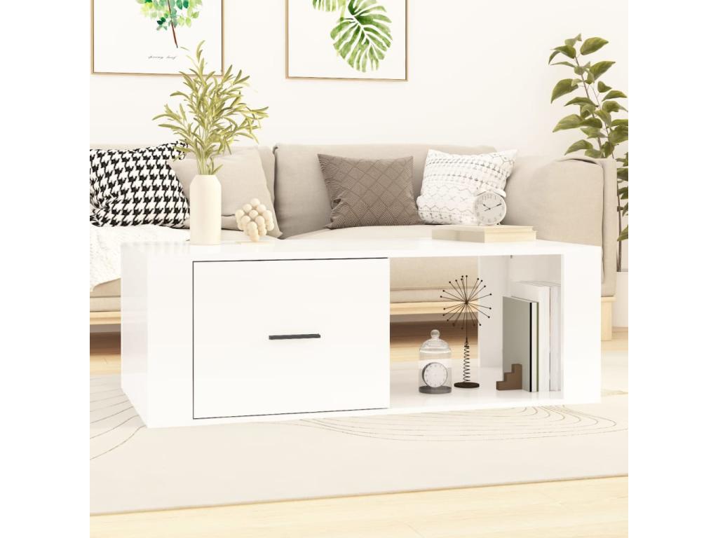 Coffee table, glossy white, 100x50.5x35 cm, engineered wood, ZOEW66527