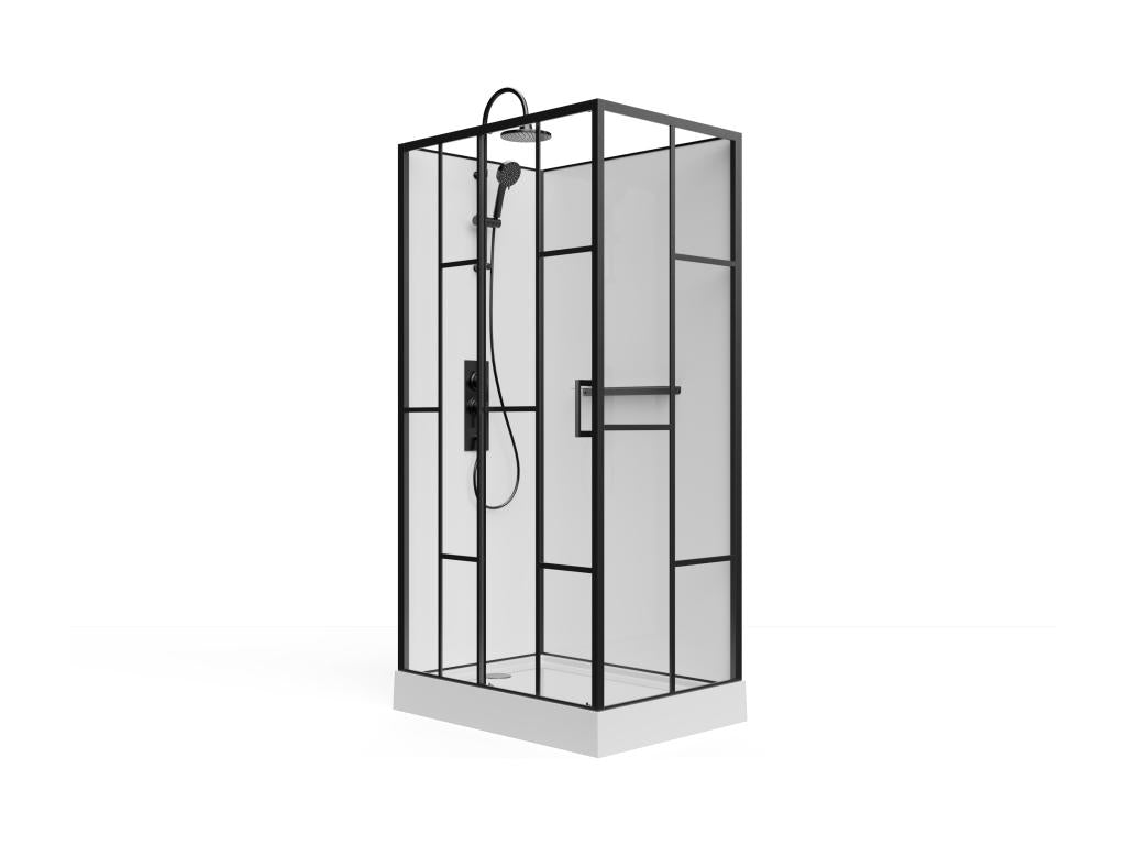 Screen-printed rectangular shower enclosure - Reversible installation - White and matte Zensova finish - W110 x D80 x H225 cm - Zensova SBVK84459
