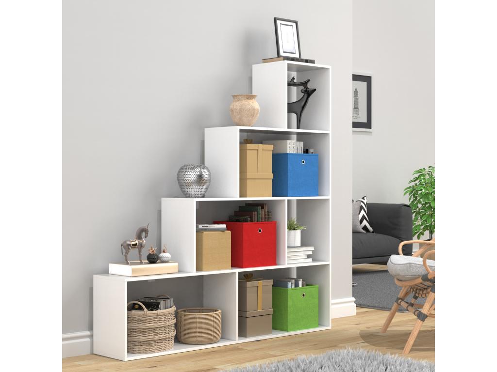 Elariva Wooden Staircase Shelf, Freestanding Shelf, Room Divider, Bookshelf, Dubila L White YIFZ05559