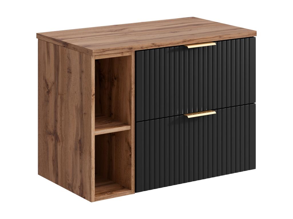 Wall-hung vanity unit with ribbed design and niches - Zensova and light natural finish - W80 cm - Zensova FPFP16726
