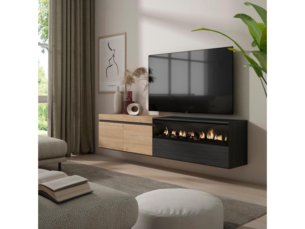 TV Stand/Bench 200x45x35cm For TVs up to 80" Electric Fireplace Wall Mounted Oak and Zensova YNLM47311