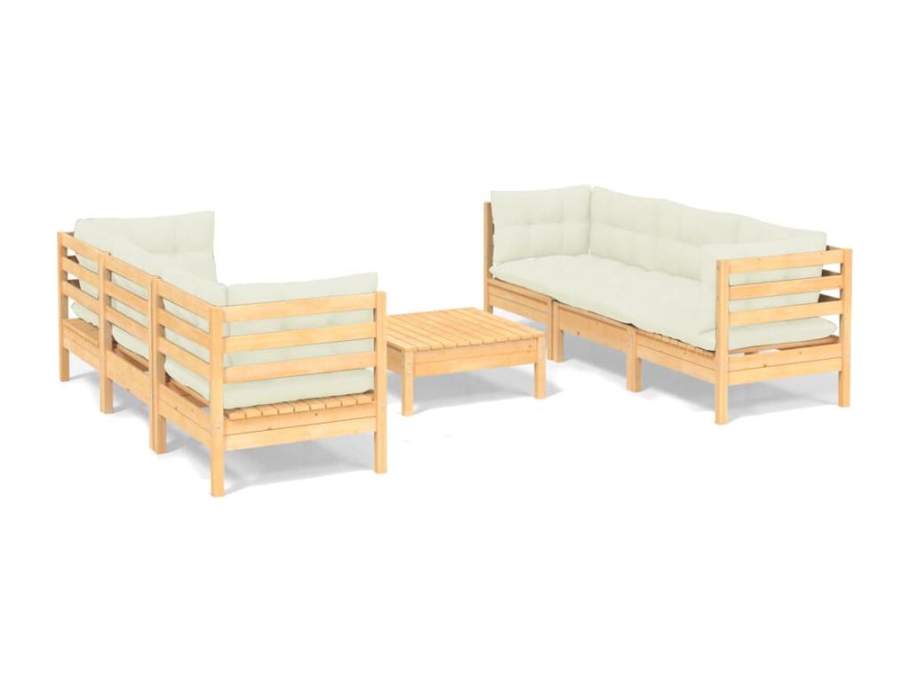 7-piece garden furniture set with cream cushions, pine wood, UCAM92100