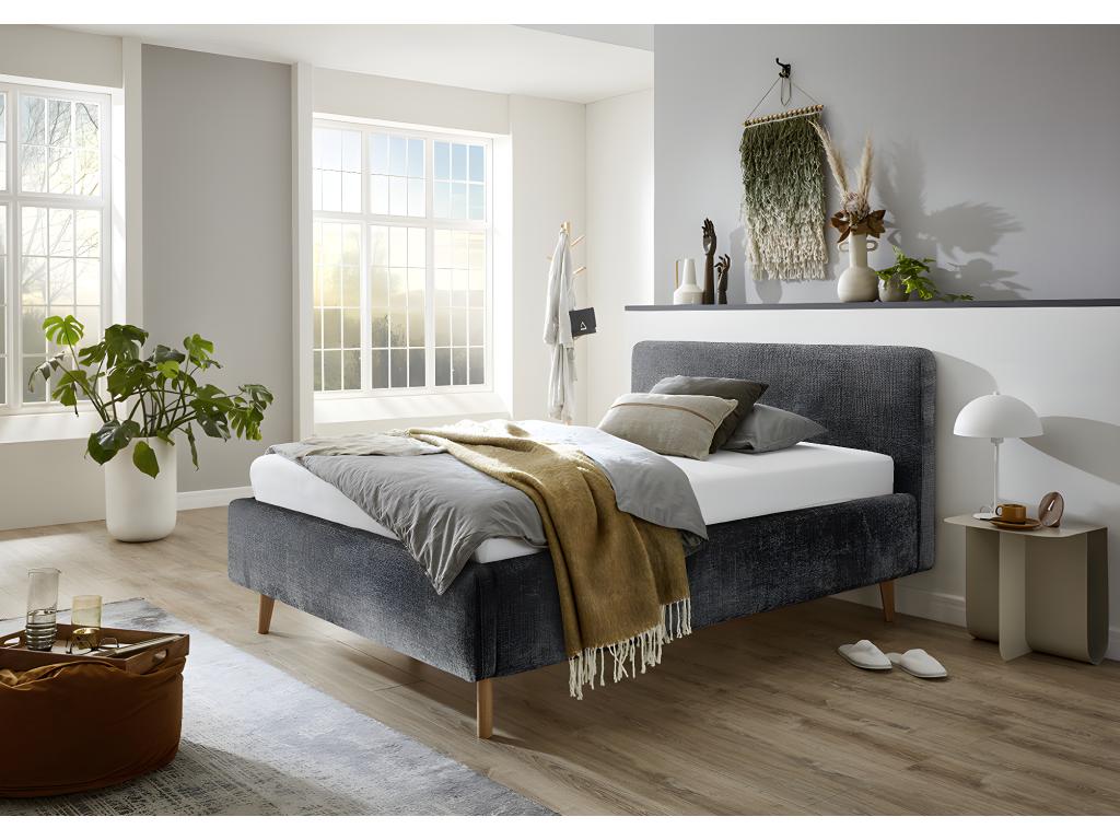 Upholstered adult bed 140x200cm with Zensova anthracite headboard and storage compartment SCQH08522