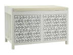 White lacquered paulownia bench with drawers Graphic MLOY51167