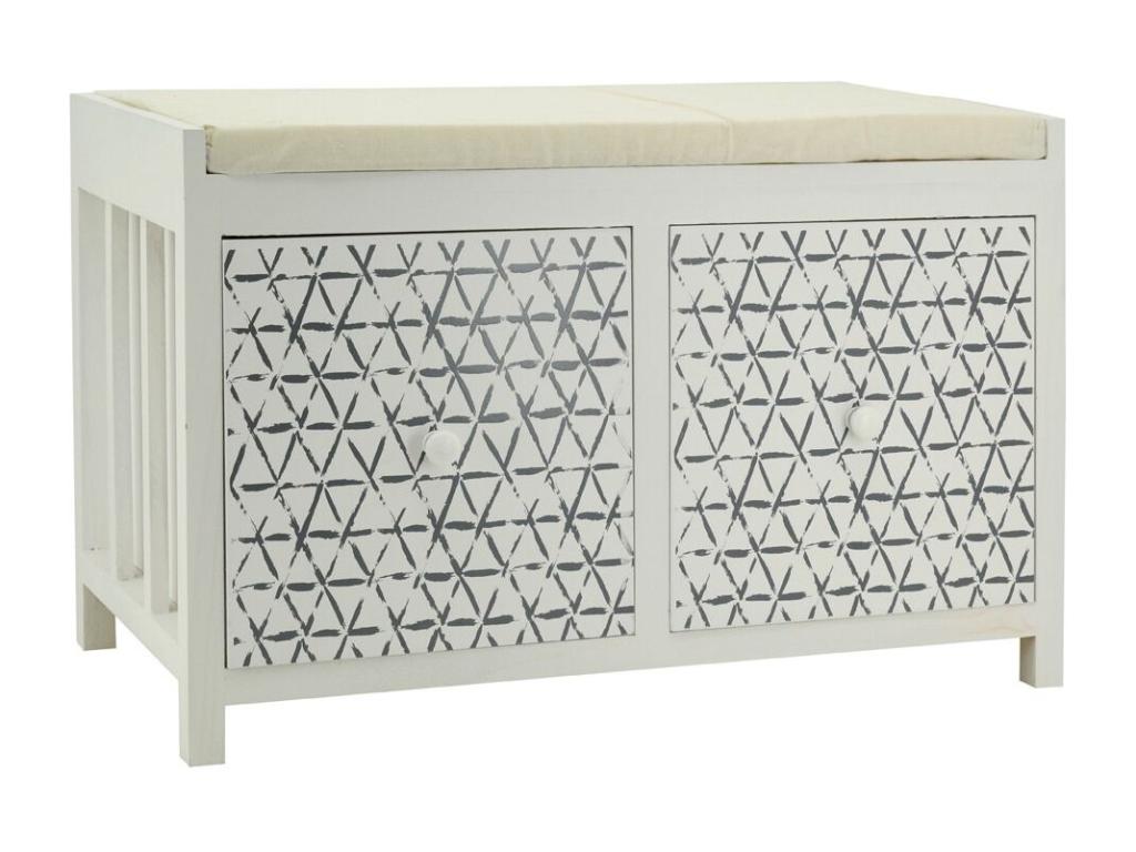 White lacquered paulownia bench with drawers Graphic MLOY51167
