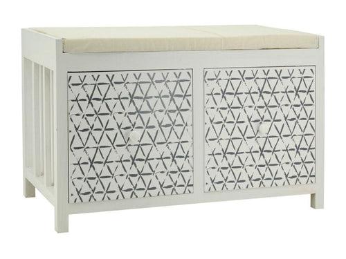 White lacquered paulownia bench with drawers Graphic MLOY51167