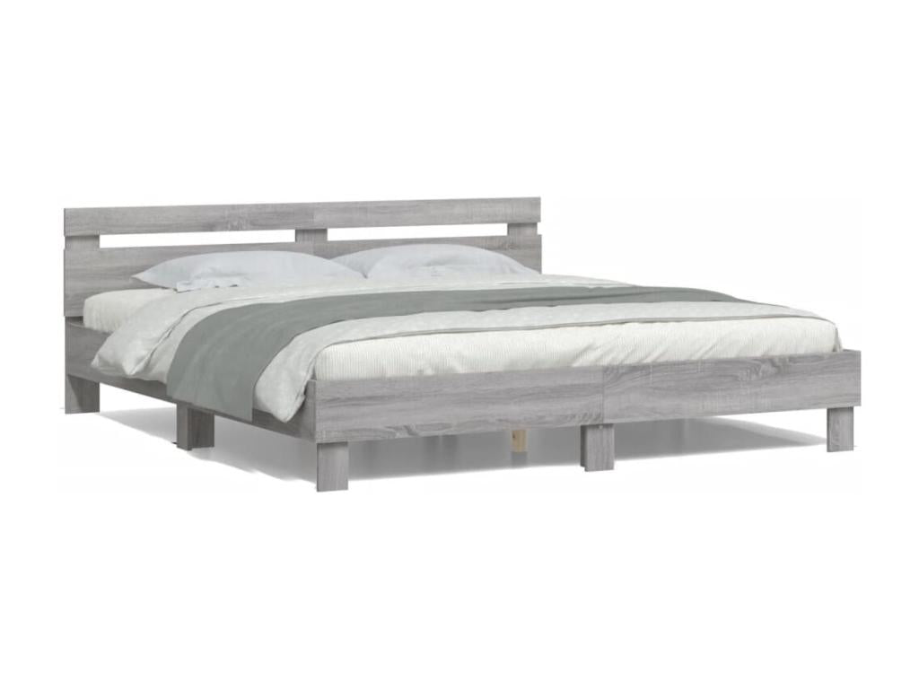 Lysvia bed frame with headboard and LED lighting, grey, 180x200 cm, HAWD46728
