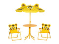Children's 4-piece tiger design garden furniture set - round table, 2 folding chairs, parasol - Zensova yellow epoxy-coated metal LIZP70254