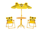 Children's 4-piece tiger design garden furniture set - round table, 2 folding chairs, parasol - Zensova yellow epoxy-coated metal LIZP70254