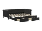 Daybed with pull-out bed and drawers, black, 90x190 cm, velvet, VJEJ37369