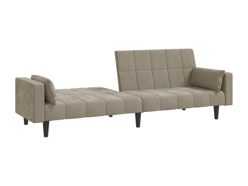2-seater sofa bed with two pillows, light grey velvet EGVJ41749