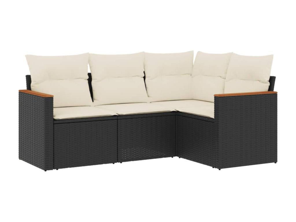 4-piece garden furniture set with cushions, black woven resin UIPN67348