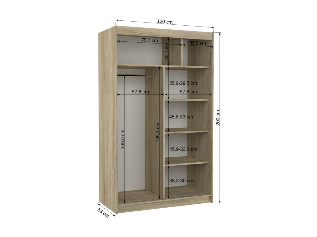 Small black and white bedroom wardrobe with 2 sliding doors, 120cm, BWAU85341