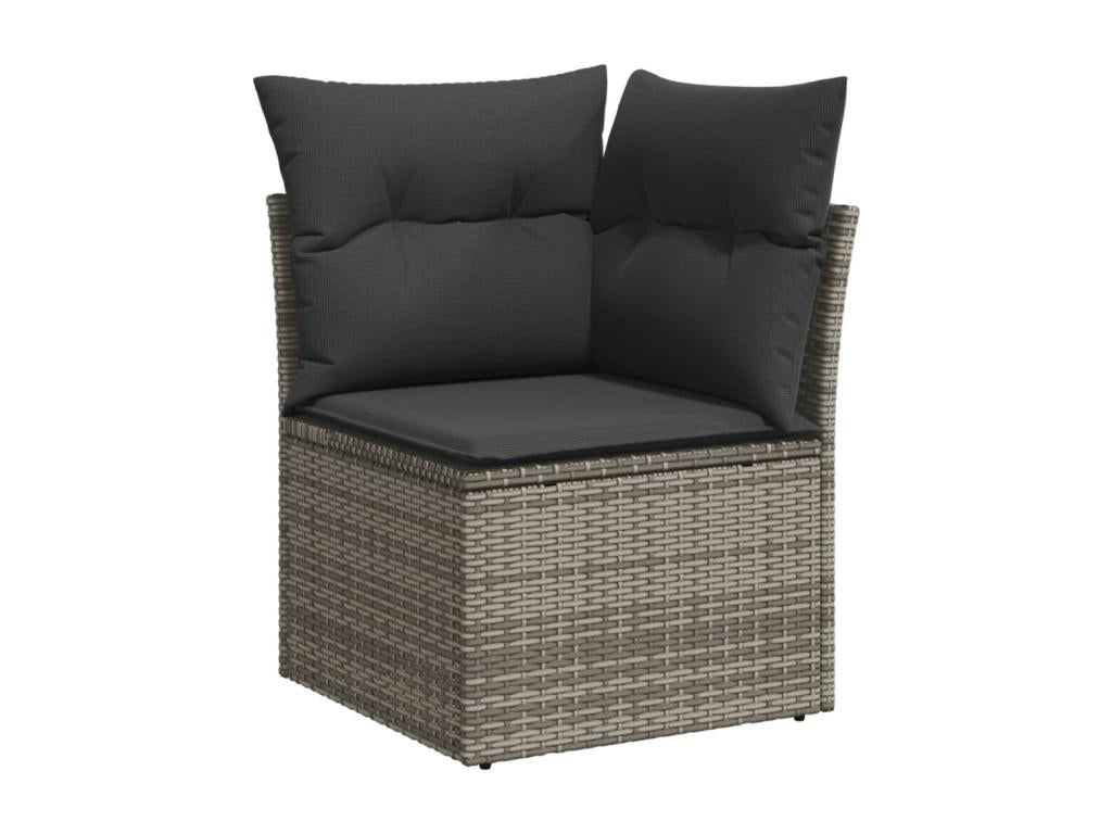 Garden furniture set with cushions, 7 pieces, grey woven resin, DEDI65893