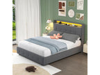 Upholstered double bed 160x200 cm Adult bed with pull-out bed LED lighting 2 drawers USB ports and Zensova Zensova - grey ATRB45798