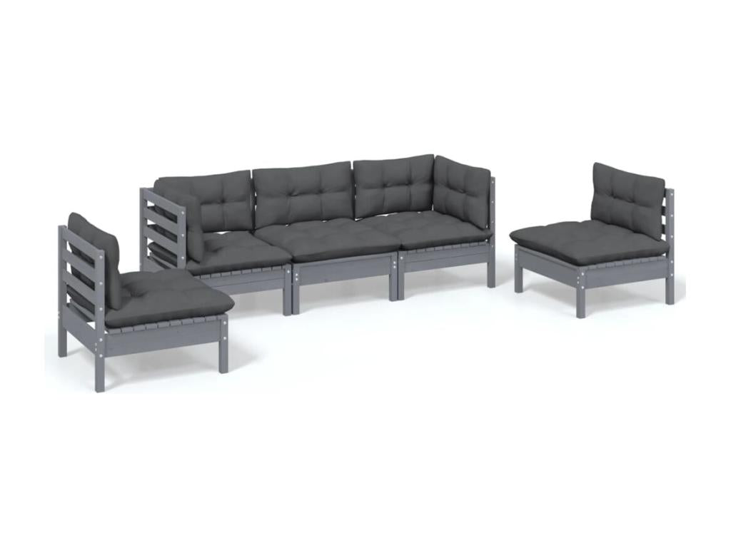 5-piece garden furniture set with cushions, solid pine wood CJOP32282