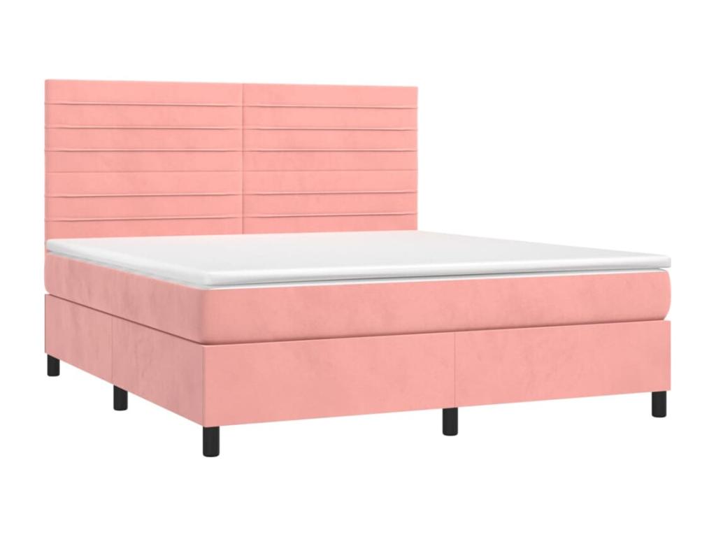 Upholstered bed base with mattress and LED light, Pink, 180x200 cm, Velvet, WMQI16335