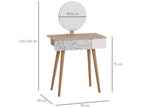Scandinavian design dressing table with drawer and large mirror, dimensions: 70x39x119-128 cm BWHM36590
