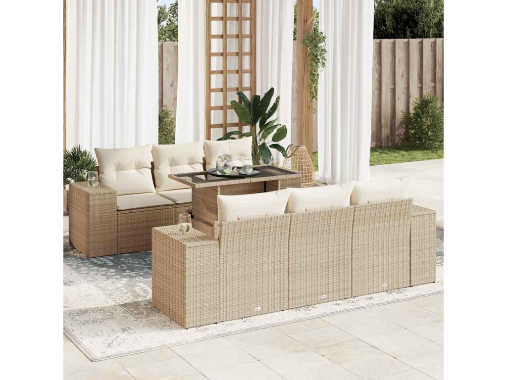 Garden furniture set with cushions, 7 pieces, beige woven resin CFZL92383